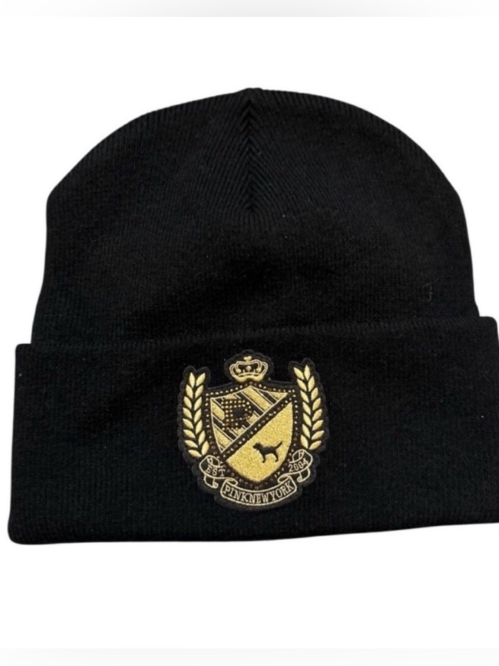 Pink by Victoria’s Secret Black Beanie with Gold Crest